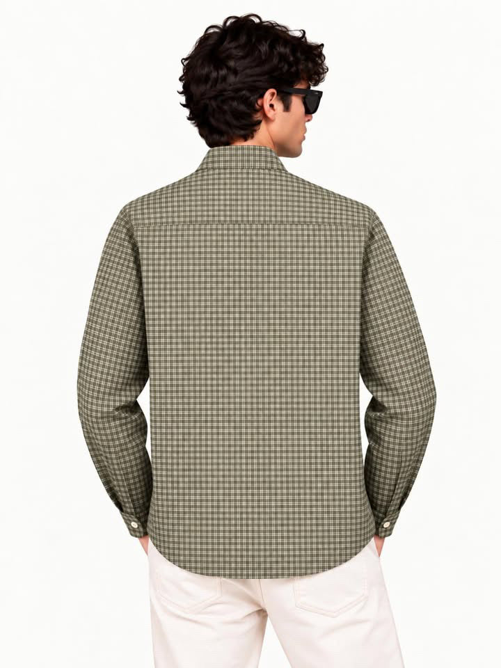 Premium Olive Green Plaid Boxy Fit Graphic Shirt