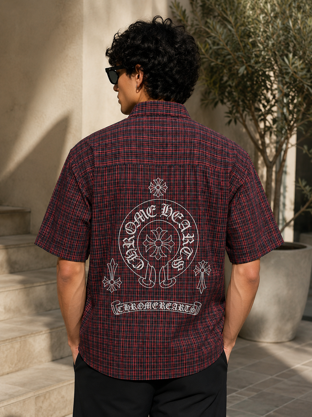 Men's Oversized Plaid Graphic Streetwear Shirt – Burgundy Check