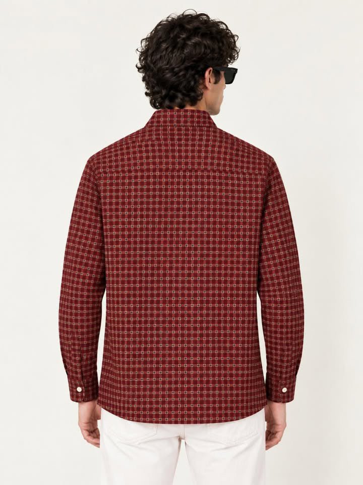 Premium Maroon Plaid Boxy Fit Graphic Shirt