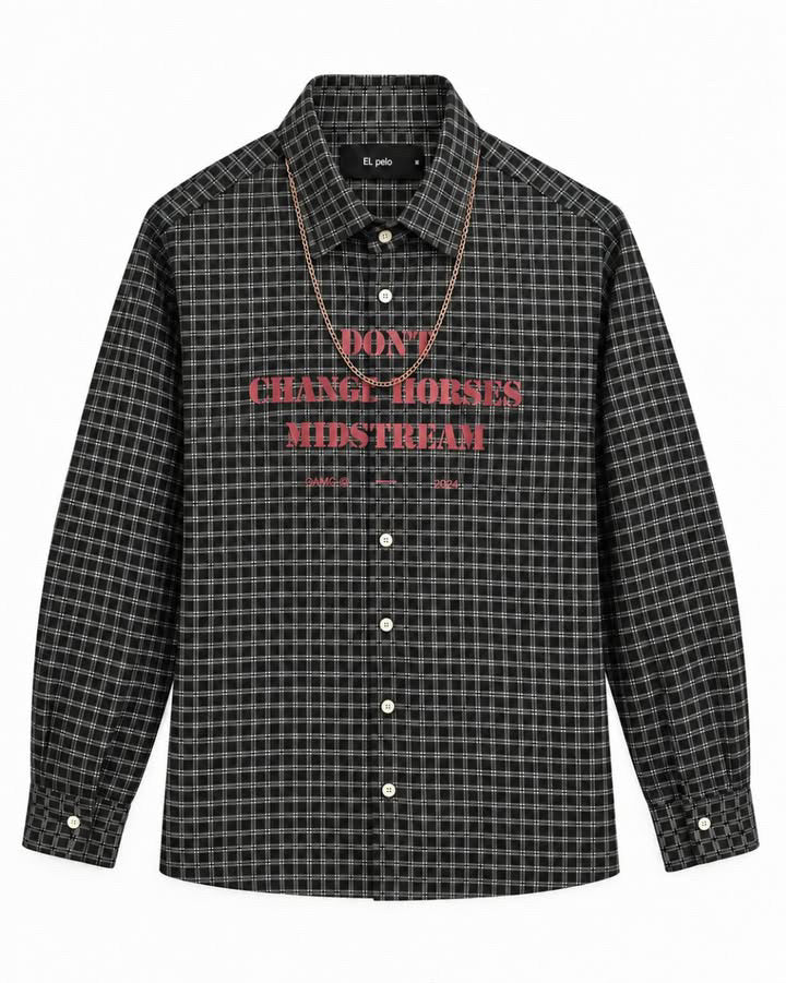 Premium Black Plaid Boxy Fit Graphic Shirt