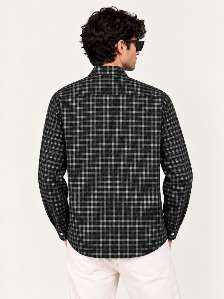 Premium Black Plaid Boxy Fit Graphic Shirt