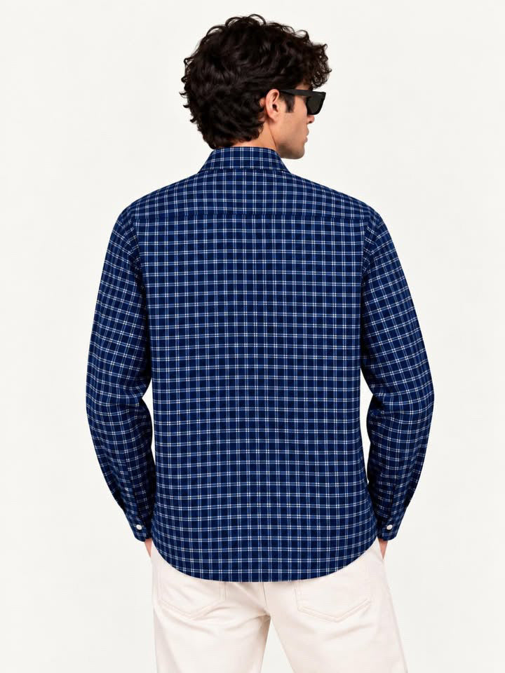 Premium Midnight Navy Plaid Boxy Fit Graphic Shirt