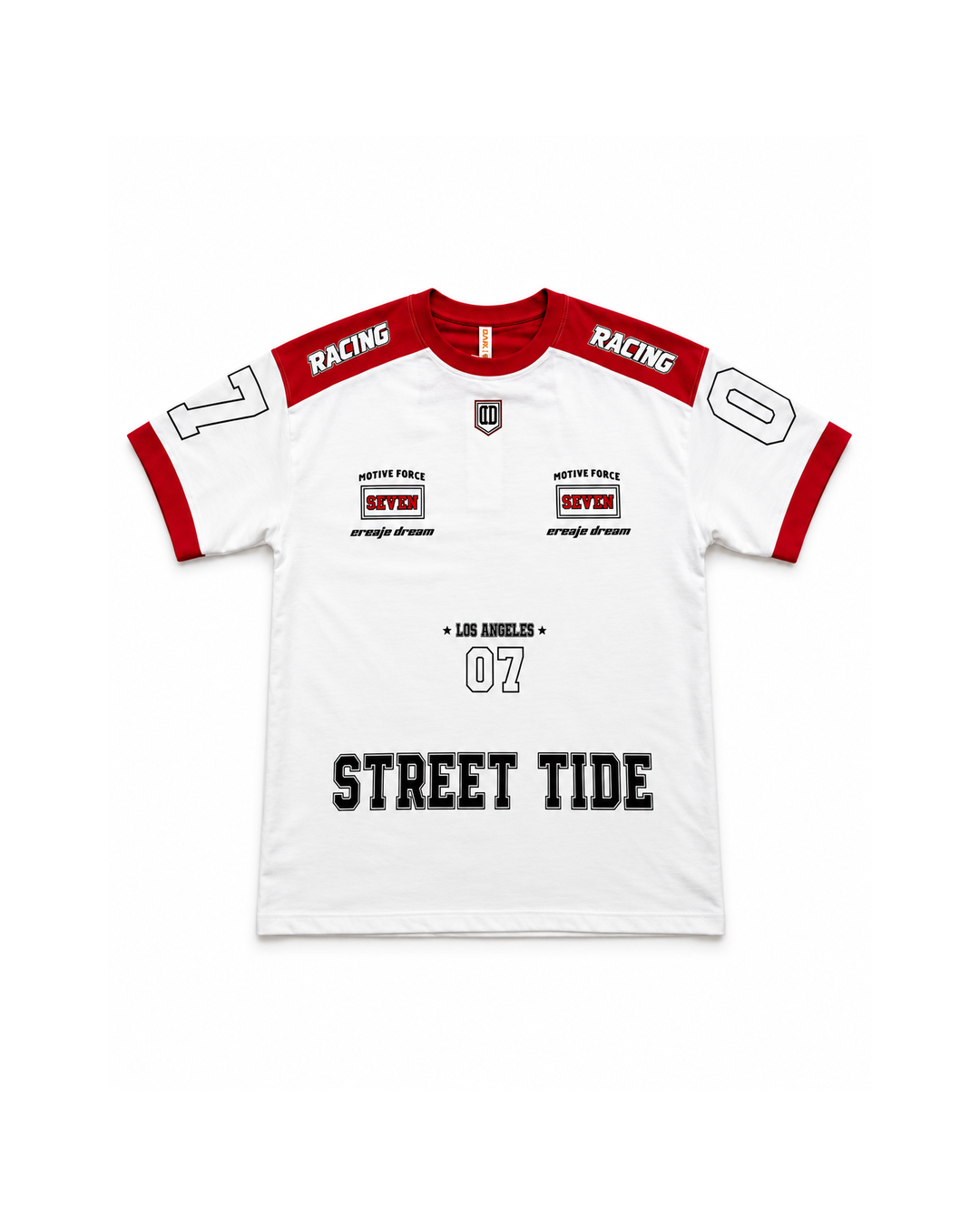 Premium Racing Streetwear T-Shirt – White & Red “Street Tide”
