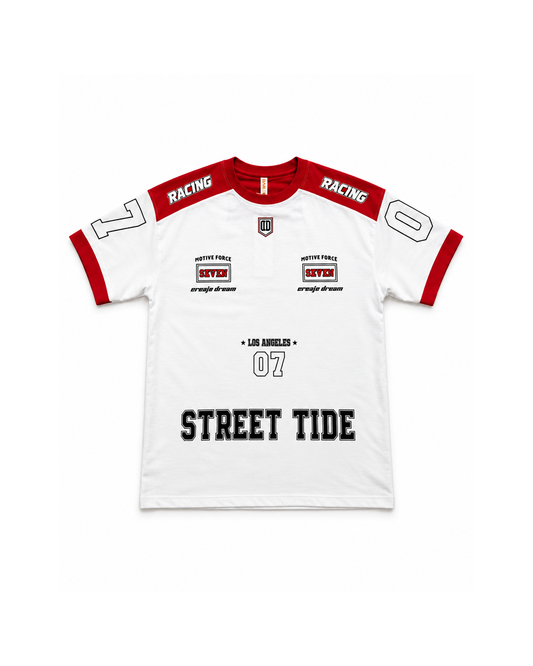 Premium Racing Streetwear T-Shirt – White & Red “Street Tide”