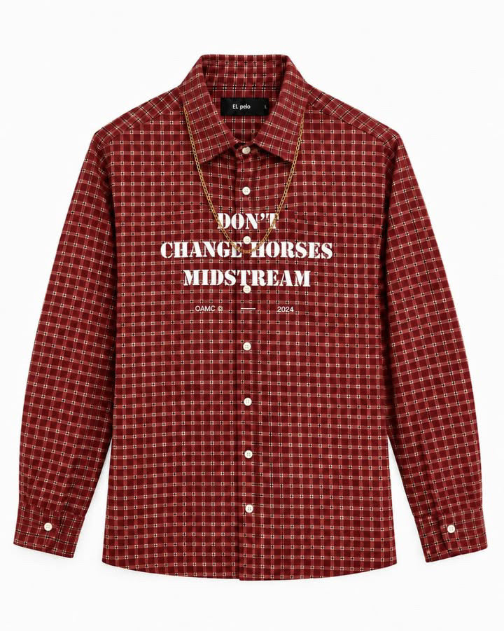 Premium Maroon Plaid Boxy Fit Graphic Shirt