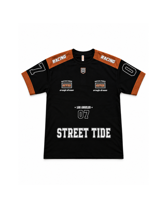 Premium Racing Streetwear T-Shirt – Black & Orange “Street Tide”