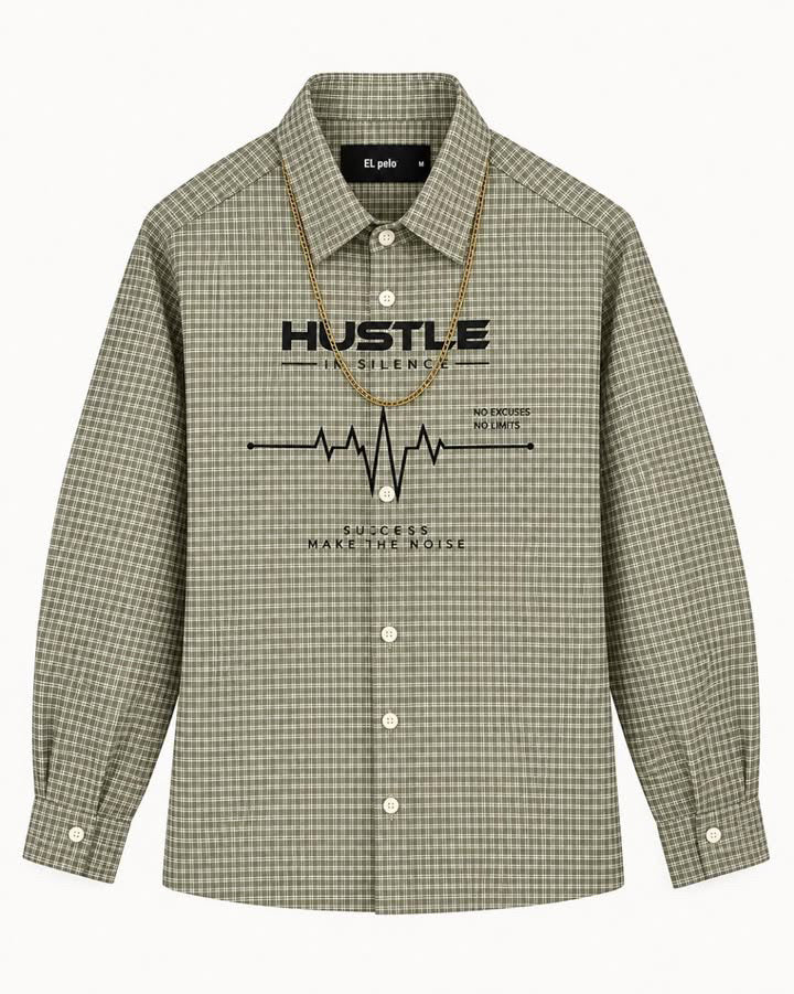 Premium Olive Green Plaid Boxy Fit Graphic Shirt