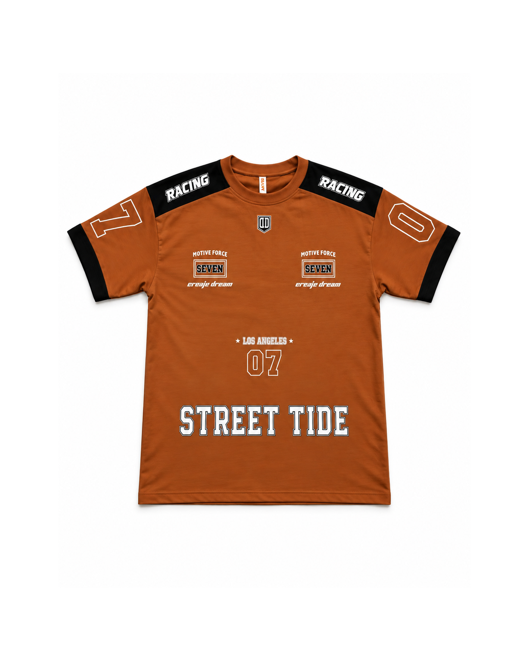 Premium Racing Streetwear T-Shirt – Burnt Orange & Black “Street Tide”