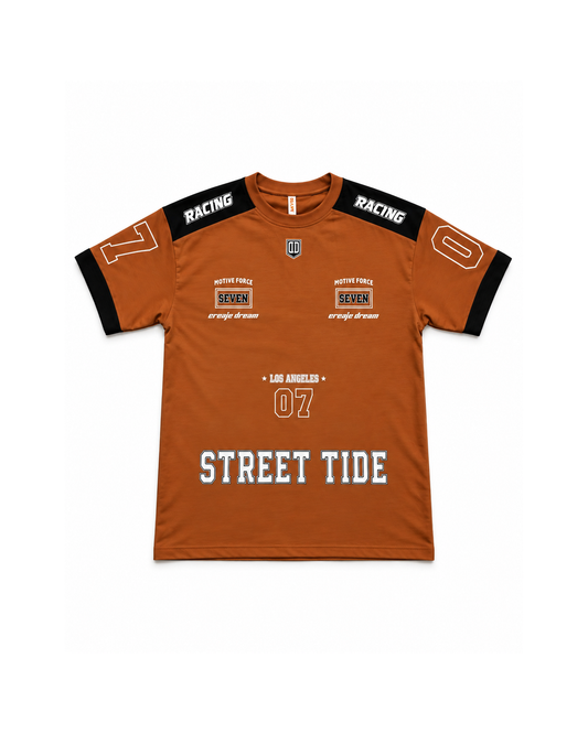 Premium Racing Streetwear T-Shirt – Burnt Orange & Black “Street Tide”