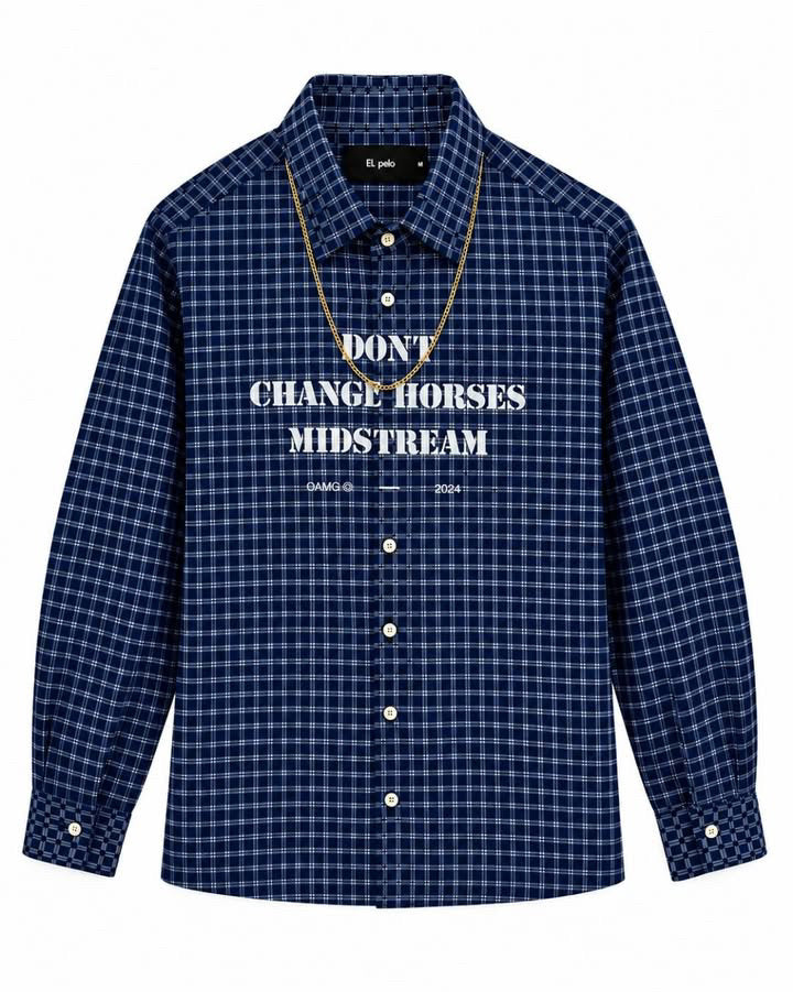 Premium Midnight Navy Plaid Boxy Fit Graphic Shirt