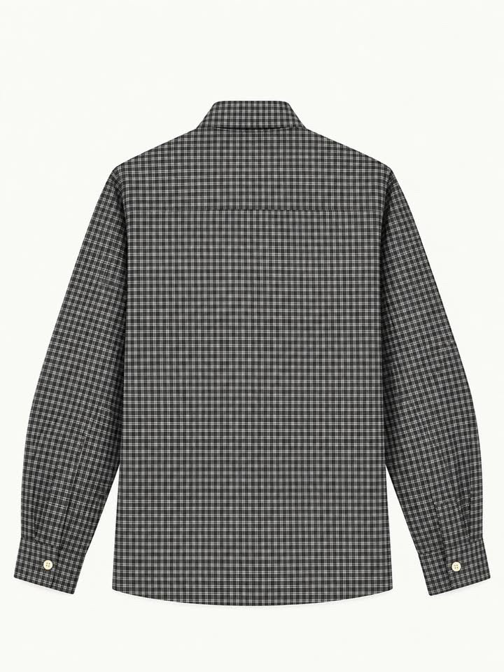 Premium Charcoal Grey Plaid Boxy Fit Graphic Shirt