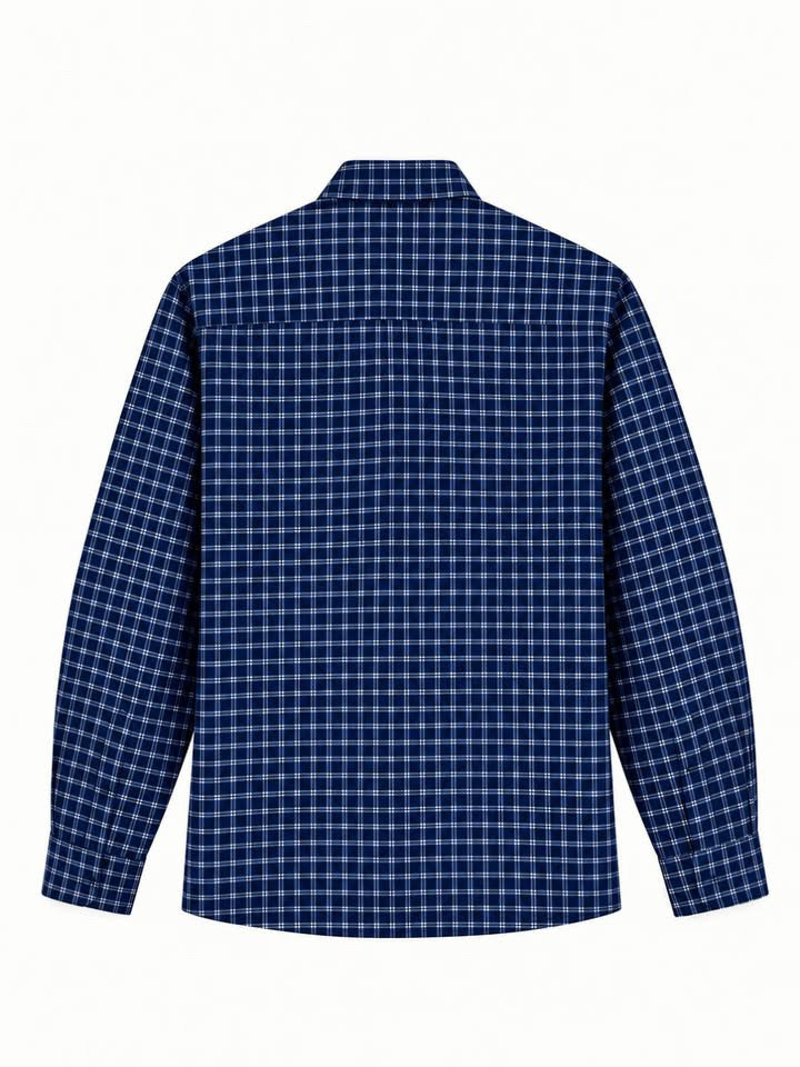 Premium Midnight Navy Plaid Boxy Fit Graphic Shirt
