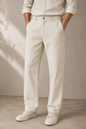 Men's Classic Ivory Linen Blend Casual Pants