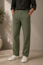 Urban Dominion Men's Olive Green Linen Blend Trousers
