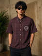 Men's Oversized Plaid Graphic Streetwear Shirt – Burgundy Check