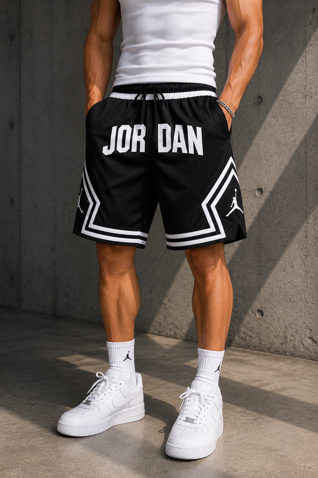 Jordan-Inspired White & Emerald Green Mesh Basketball Shorts