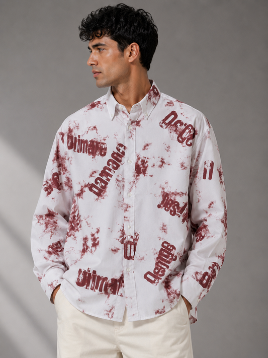 ELVUE Distressed Print Oversized Shirt