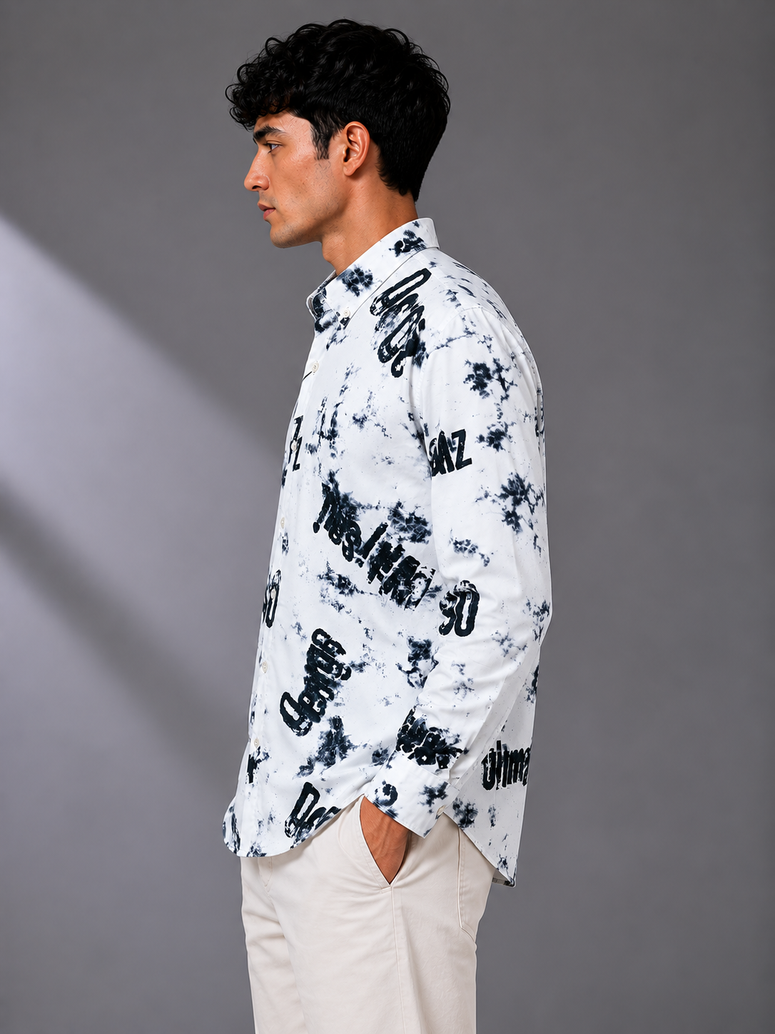 ELVUE Distressed Print Oversized Shirt