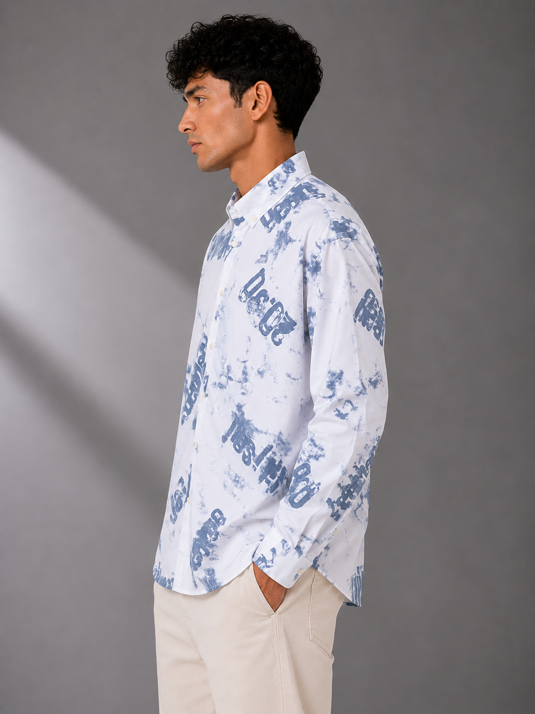ELVUE Distressed Print Oversized Shirt