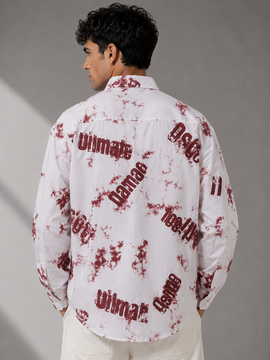 ELVUE Distressed Print Oversized Shirt