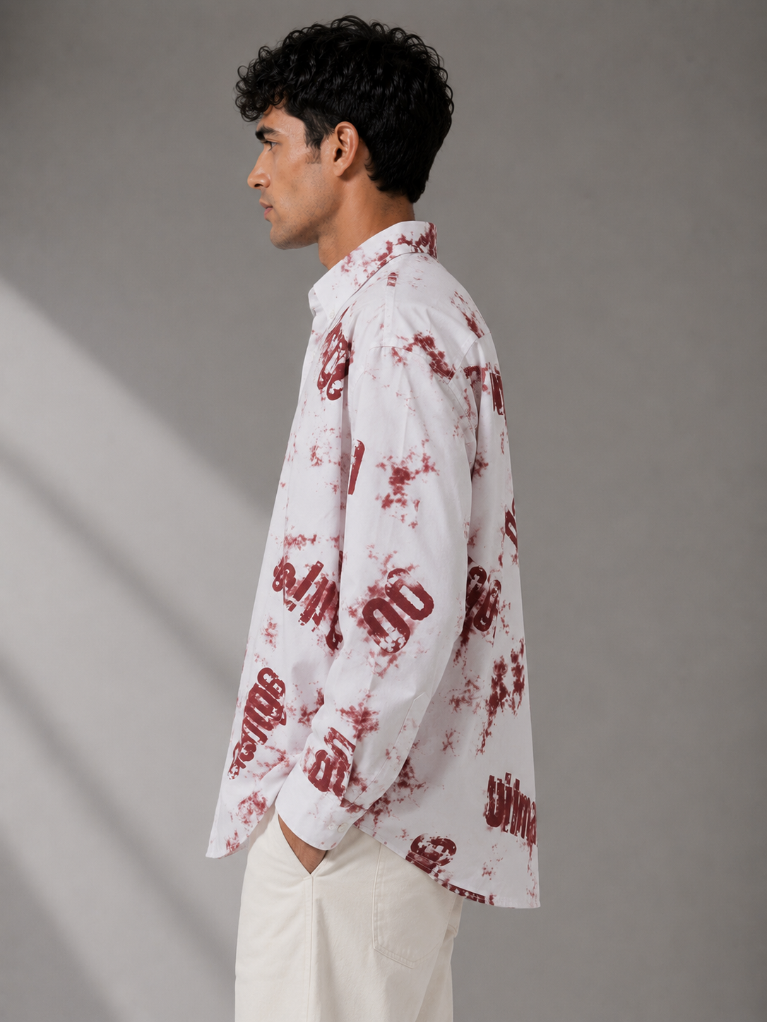 ELVUE Distressed Print Oversized Shirt