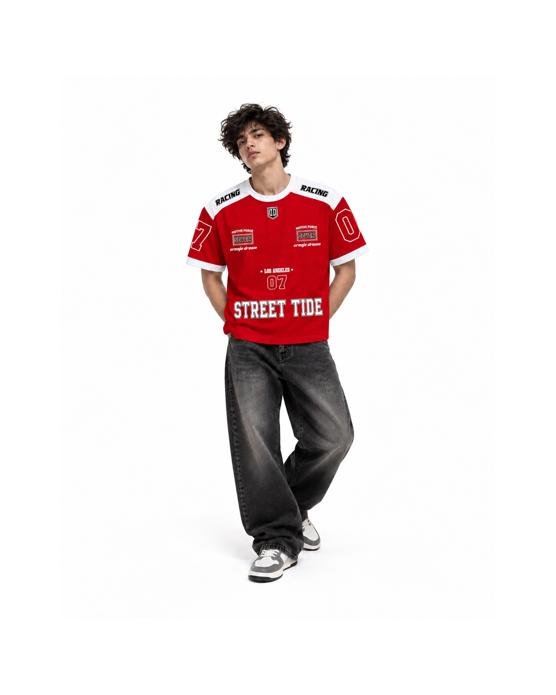Premium Racing Streetwear T-Shirt – Red & White “Street Tide”