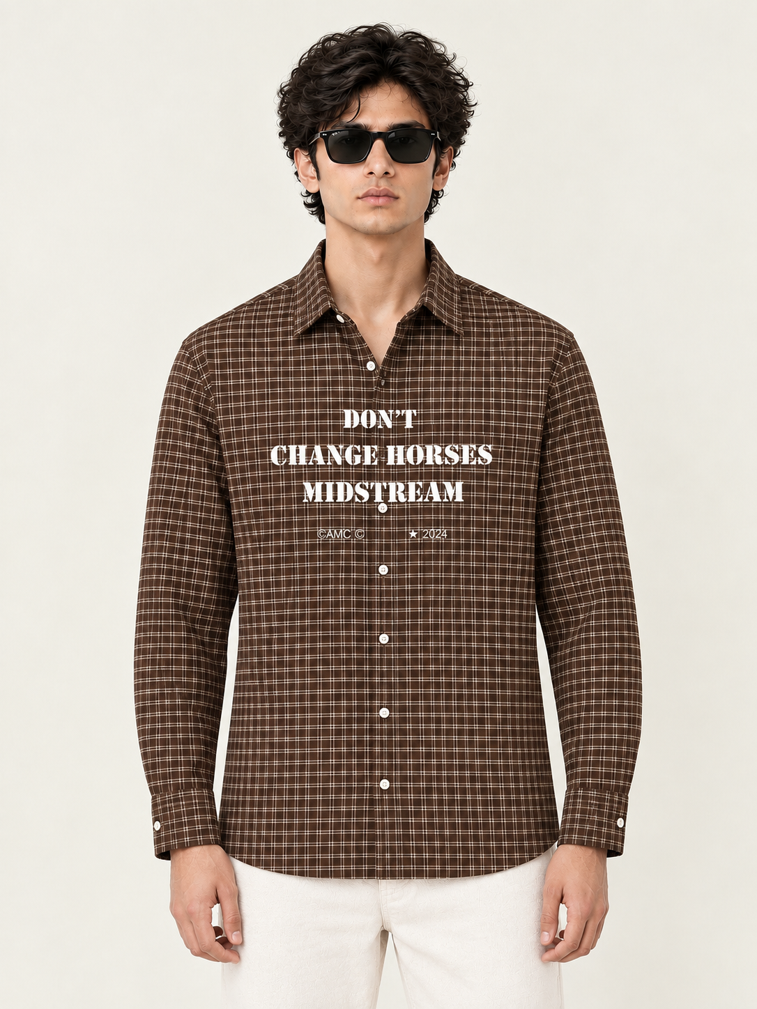 El Pelo Brown Plaid Printed Full Sleeve Boxy Shirt